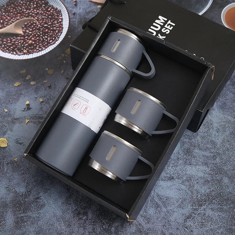 Coffret Cadeau Thermos Isotherme & 2 Tasses Assorties 500ml