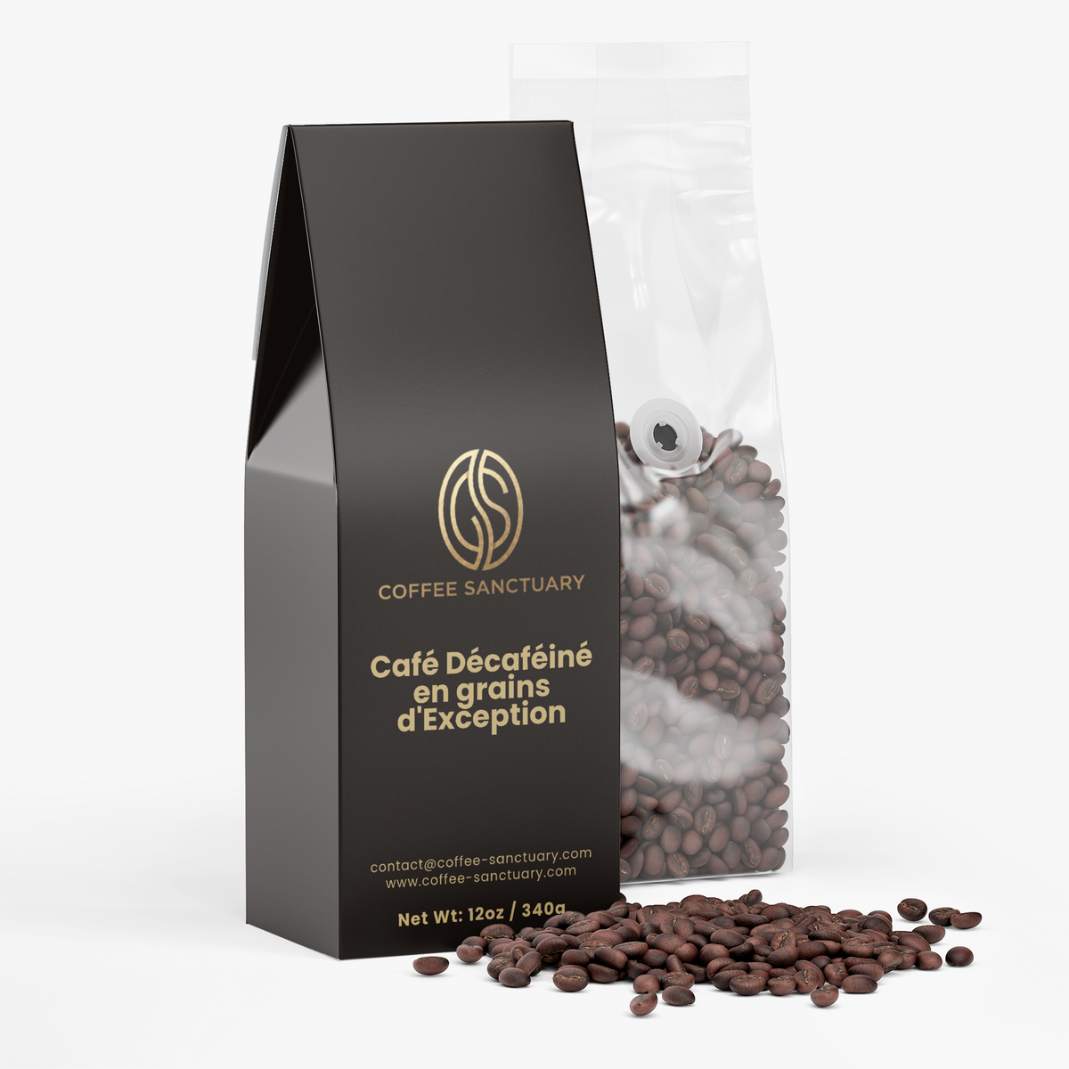 Café Décaféiné en Grains d'Exception sans Solvants (340g)