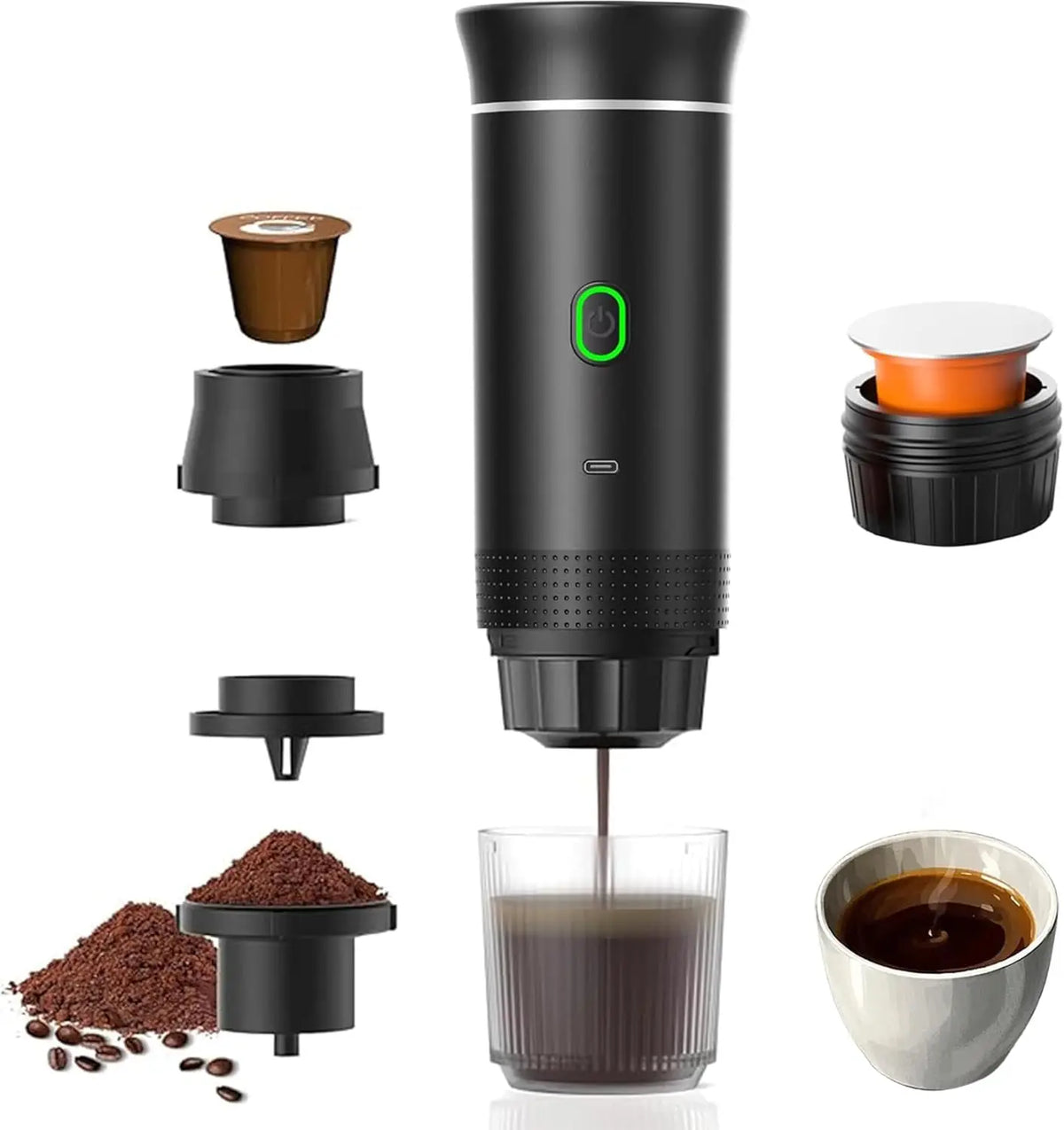 Machine Espresso Portable Électrique USB 15-18 Bar (3-en-1)