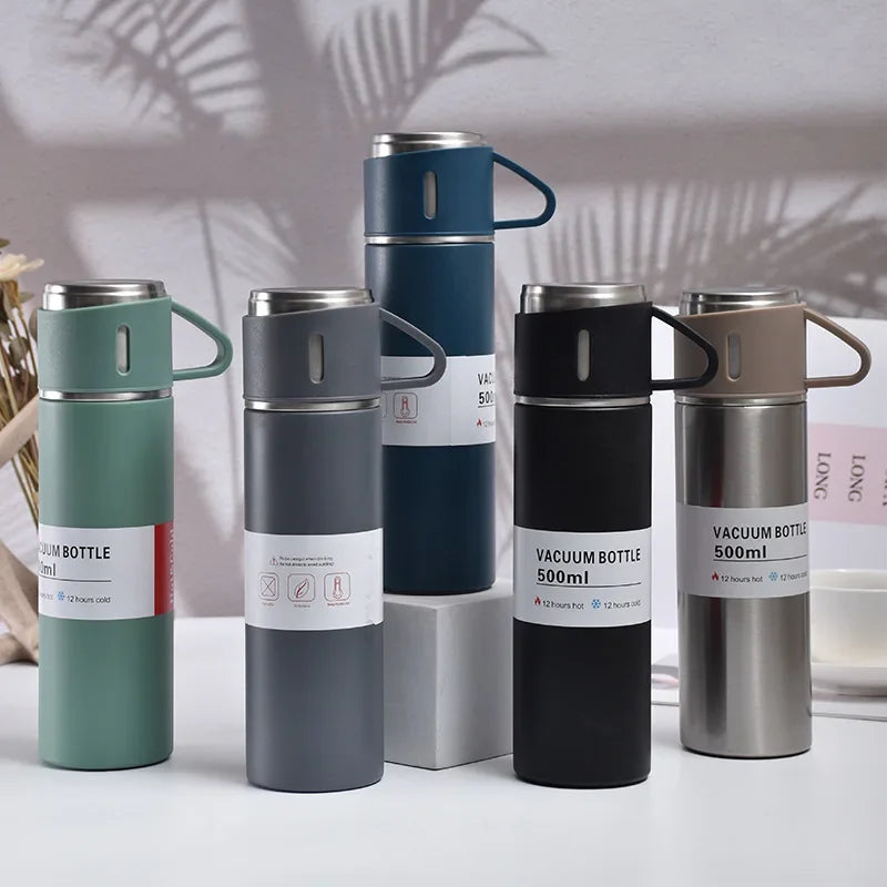 Coffret Cadeau Thermos Isotherme & 2 Tasses Assorties 500ml