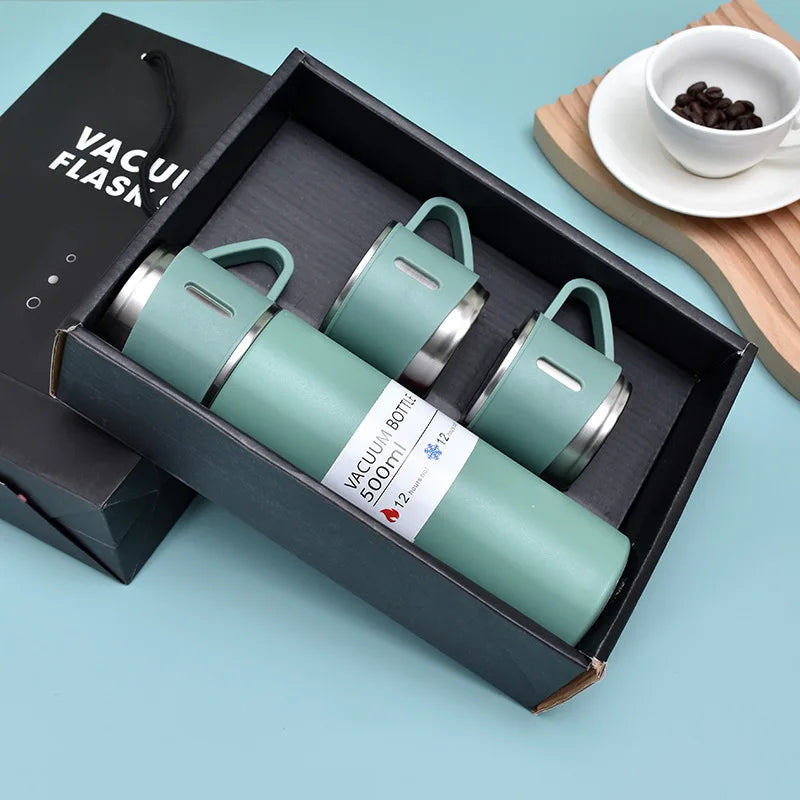 Coffret Cadeau Thermos Isotherme & 2 Tasses Assorties 500ml