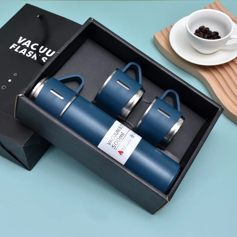 Coffret Cadeau Thermos Isotherme & 2 Tasses Assorties 500ml