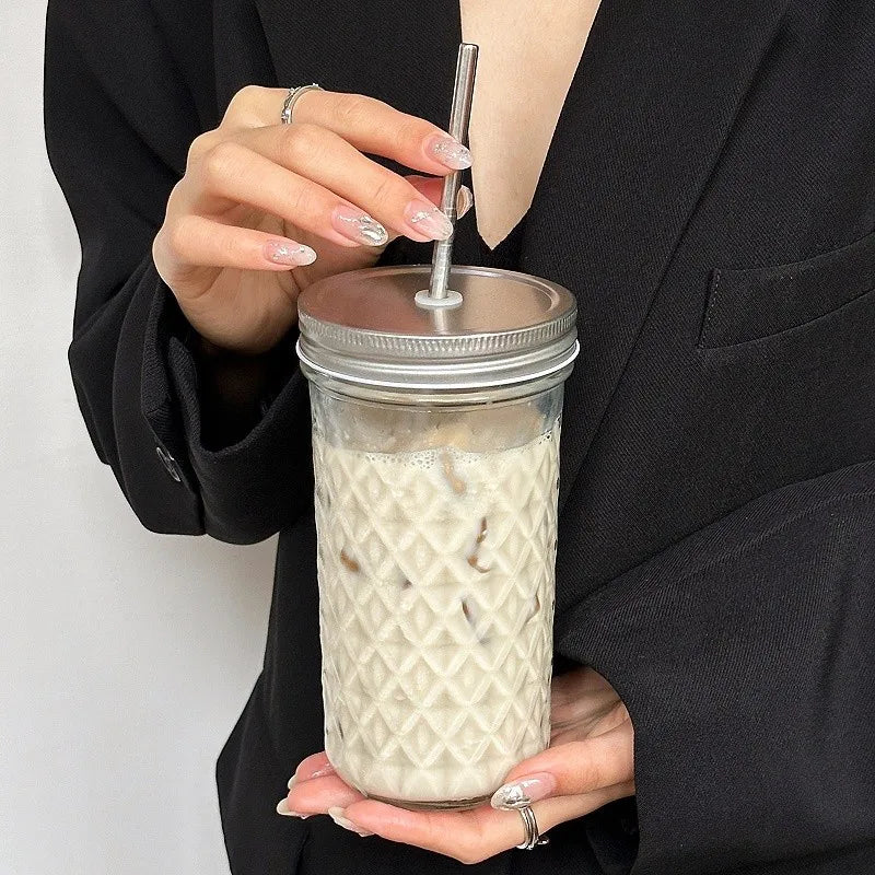Verre Canette Strié Barista & Couvercle Bambou
