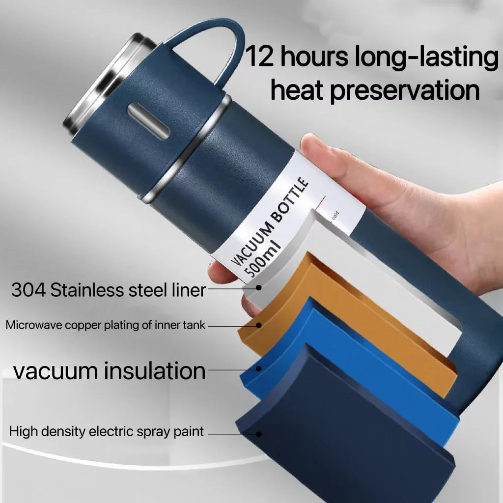Coffret Cadeau Thermos Isotherme & 2 Tasses Assorties 500ml