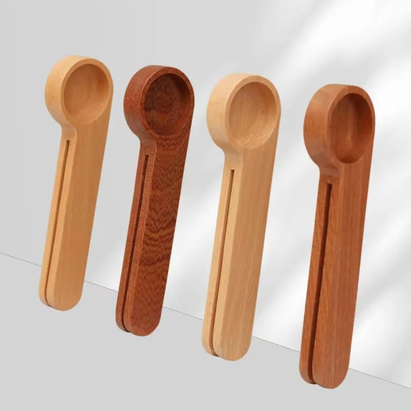 Cuillère Doseuse & Pince à Sachets en Bois (lot de 5)