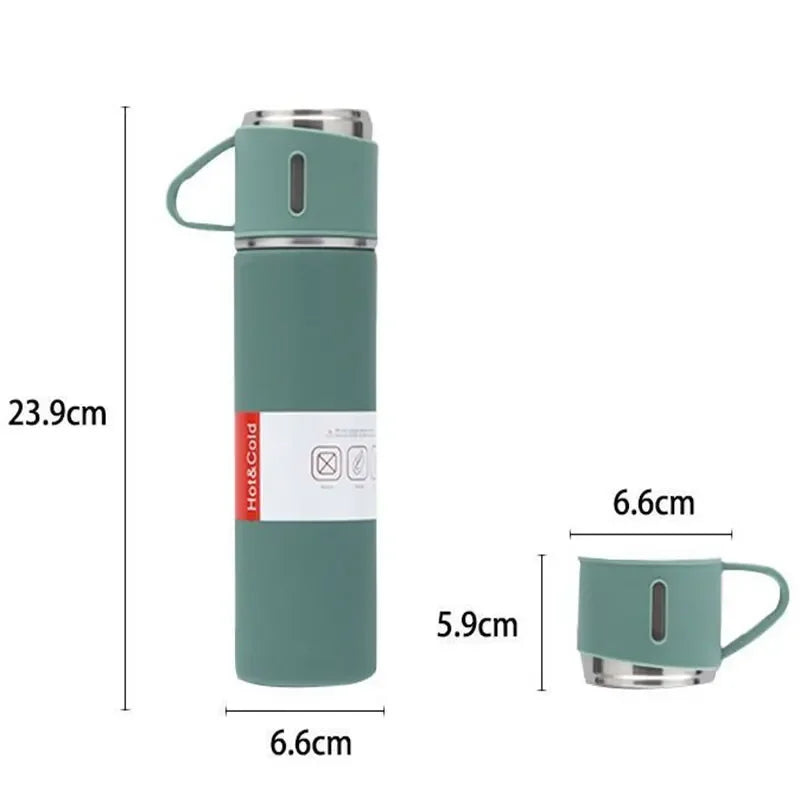Coffret Cadeau Thermos Isotherme & 2 Tasses Assorties 500ml