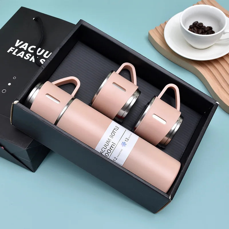 Coffret Cadeau Thermos Isotherme & 2 Tasses Assorties 500ml