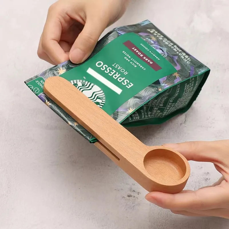 Cuillère Doseuse & Pince à Sachets en Bois (lot de 5)
