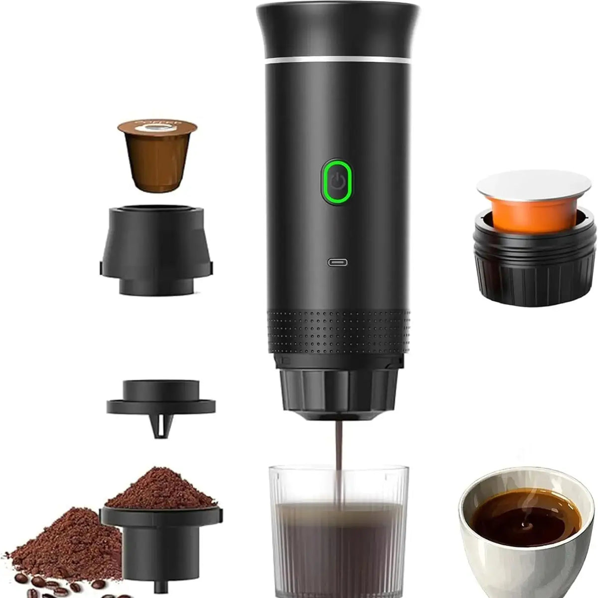 Machine Espresso Portable Électrique USB 15-18 Bar (3-en-1)