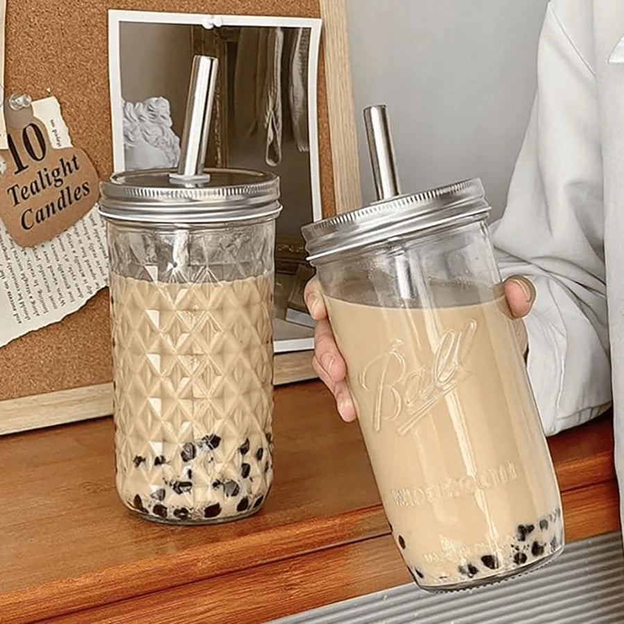 Verre Canette Strié Barista & Couvercle Bambou