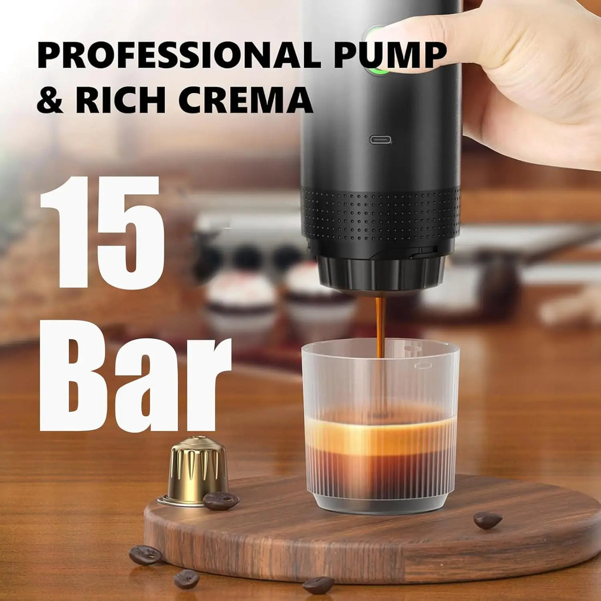 Machine Espresso Portable Électrique USB 15-18 Bar (3-en-1)