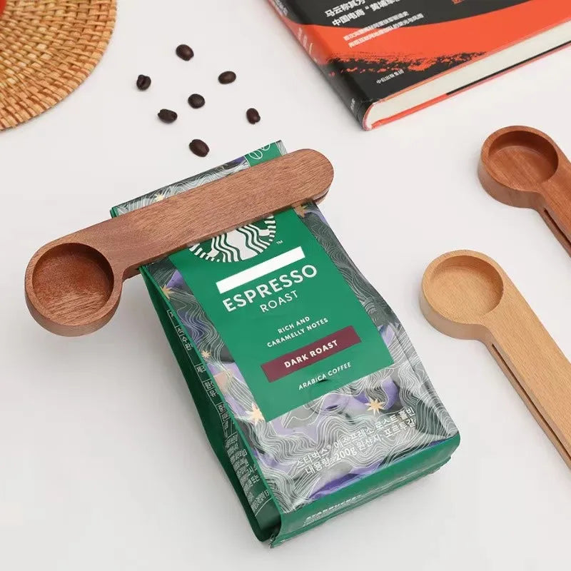 Cuillère Doseuse & Pince à Sachets en Bois (lot de 5)