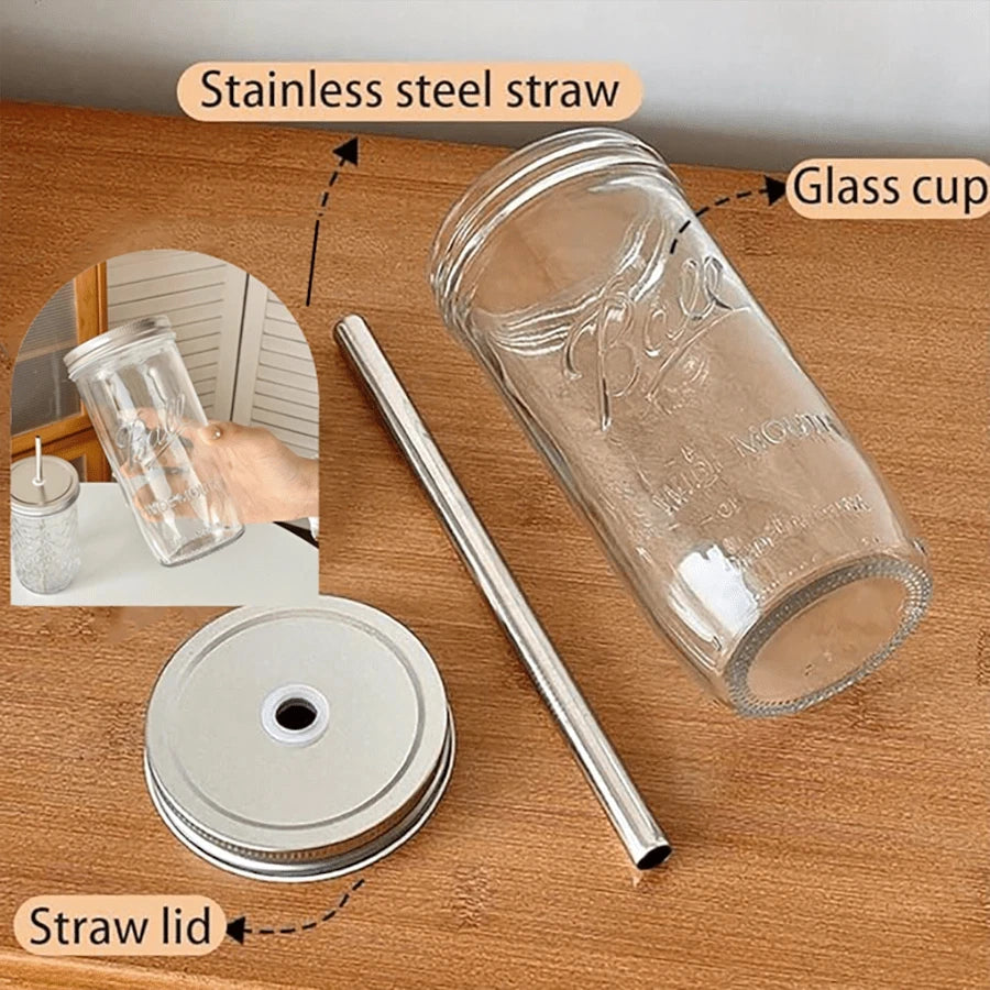 Verre Canette Strié Barista & Couvercle Bambou